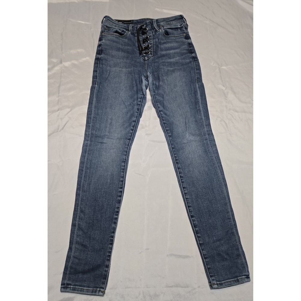 True Religion Halle High Rise Super Skinny Lace Up Blue Jeans Size 27 See Pics!!